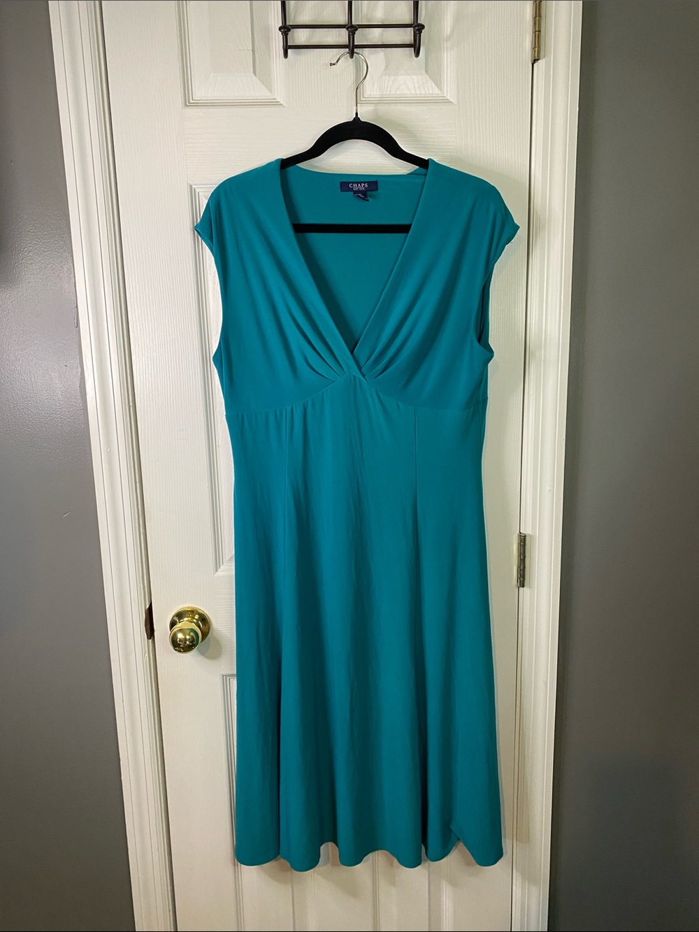Chaps Teal Twist-Front Cap Sleeve Dress SizeXLarge.